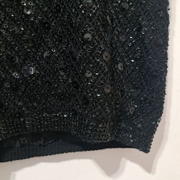 Vintage Cyn Les Wool Hand Beaded Sequin Sleeveless Top Size 40 Black - Picture 8 of 17